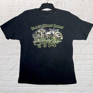 2014 Sturgis 74th Black Hills Rally Graphic T-Shirt Men's L Black‎ Skelton Biker